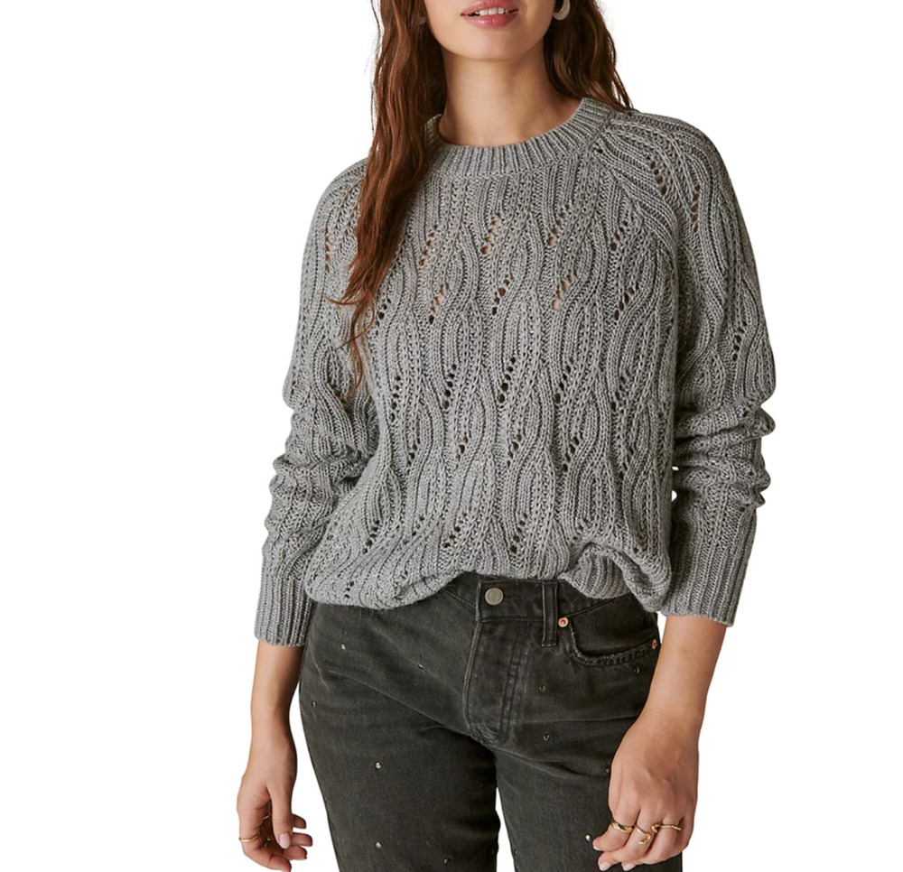 Lucky Brand Women Cable Stitch Shine Pullover Sweater Medium Heather Size XL